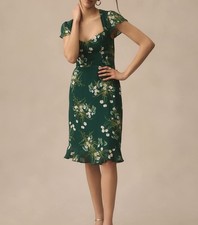 Reformation Rosi Midi Dress Size 6 Buena Green Floral Open Back Wedding Guest 