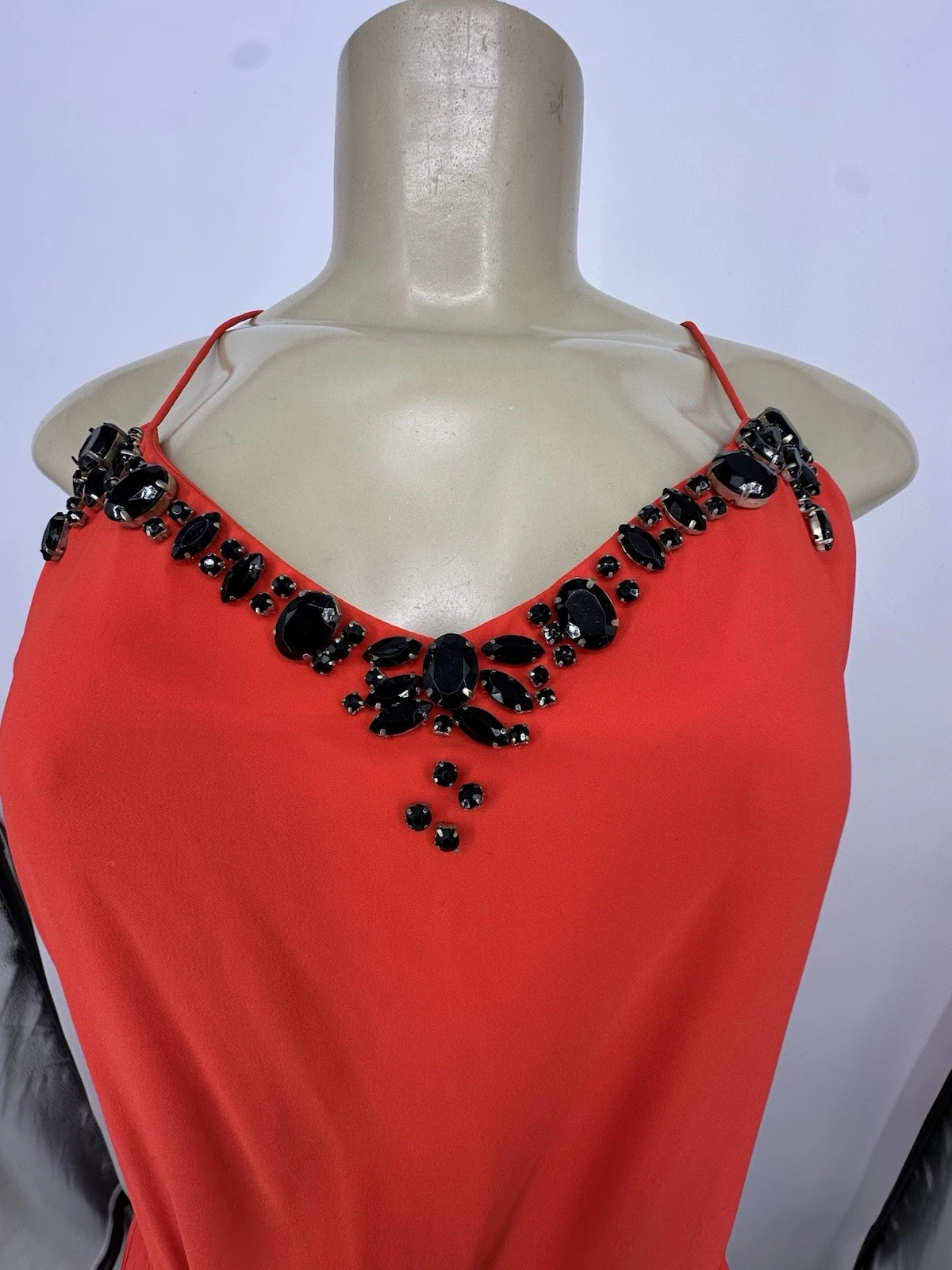 UNDERCOVER Victoria’s Secret Mini Abito Donna Piccolo Scollo Perline Placcato Vestibilità Svasato Festa C7