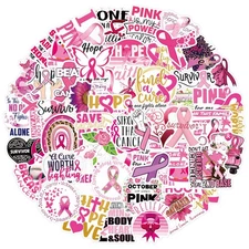 Breast Cancer Awareness Stickers, 100 PCS Pink Ribbon Stickers Bulk, Caring for