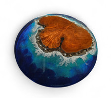 Tischplatte Erle + Epoxidharz   , handgefertigt Ø 45 cm x 38mm , Ocean Resin Art