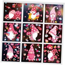 107 PCS Window Clings, 9 Sheets Double-Sided Pink Love Heart Gnome Valentines