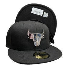 New Era Chicago Bulls Metal Pack 59FIFTY Fitted Hat Cap Black/ Silver Size 7 5/8