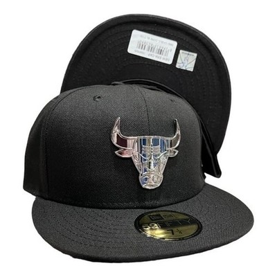 New Era Chicago Bulls Metal Pack 59FIFTY Fitted Hat Cap Black/ Silver Size 7 1/8