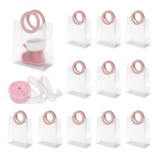 12Pcs 6.3" x 5.9" x 3" Clear Gift Bags with Handle and Ribbon, White