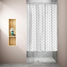 Small Stall RV Shower Curtain Narrow Walkin Black White Boho Chevron Herringb...