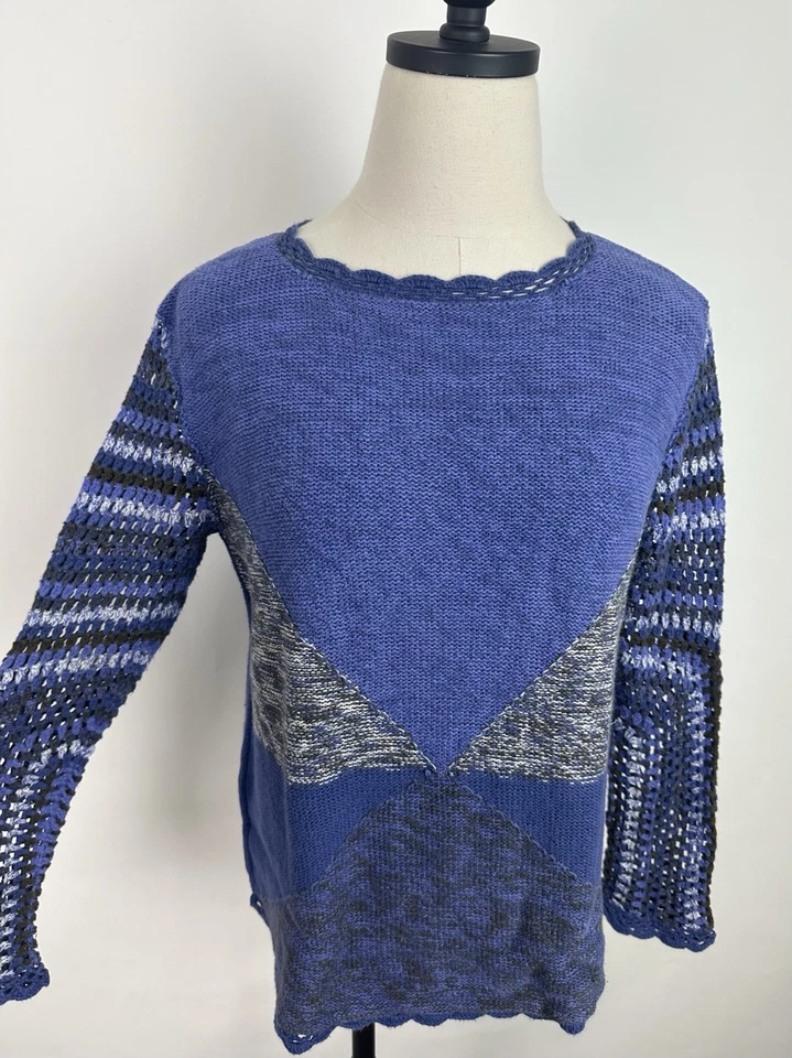 Suéter Vintage Años 90 Bloque de Color Mujer Pequeña Abuela Cuadrado Crochet Mangas Arte Foto 3 de 4