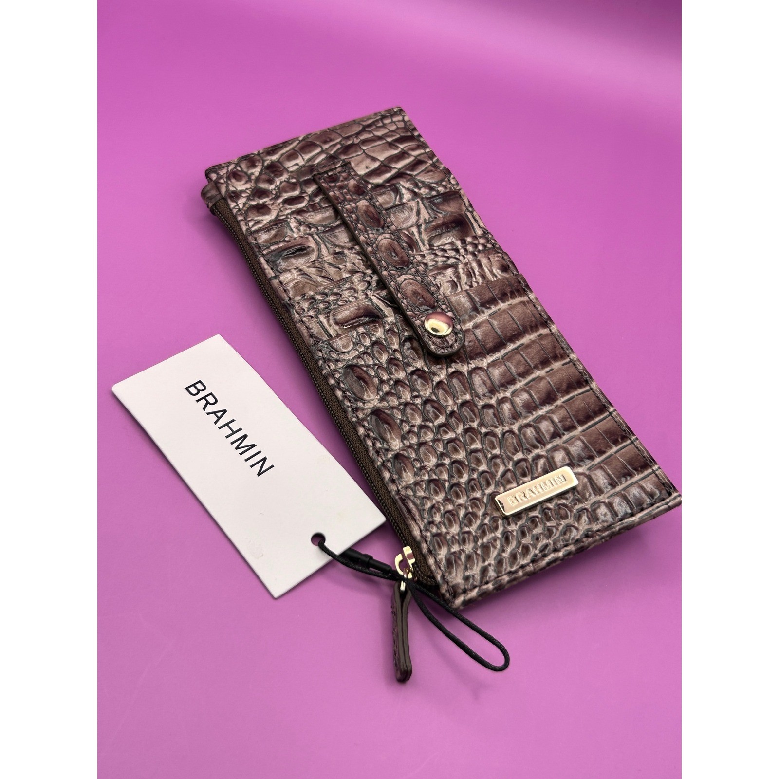 Brahmin melbourne collection credit card wallet smokey taupe