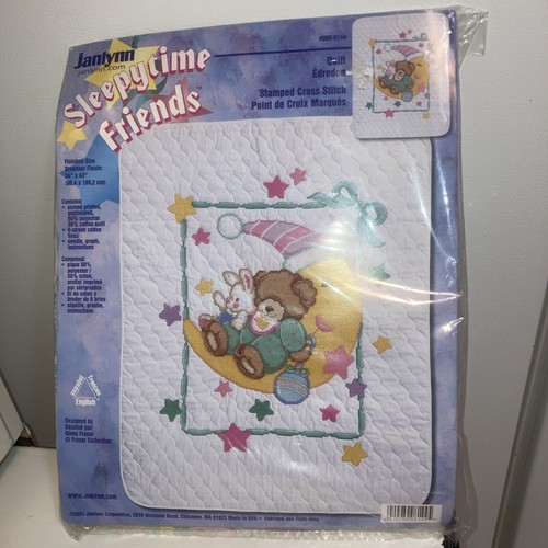 Janlynn Sleepytime Friends Stamped Cross Stitch Baby Quilt Kit Moon Stars 2001