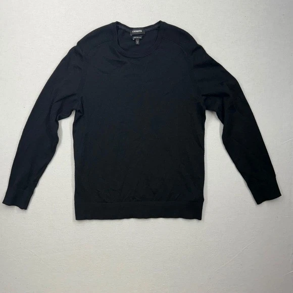 Express Men's Merino Wool Blend Black Crewneck Sweater M Classic Essential Knit - Image 2 of 4