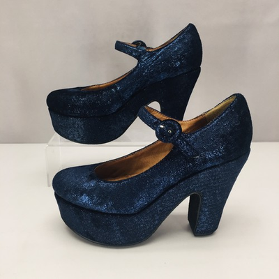 #ad Jeffrey Campbell Wanted Mary Jane Pump Women#x27;s 6.5 Blue Velvet Platform Heel $59.99