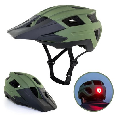 Fahrradhelm mit Rücklicht + Visier Fahrrad Helm MTB E-Bike Schwarz Grün Matt NEU
