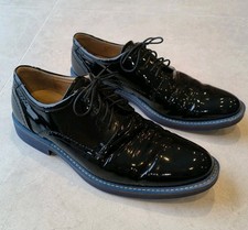 Ecco Black Patent Genuine Leather Derby Shock Point Shoes Mens UK 8.5 EU 42