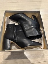Marc Fisher Retirelly Women's Black Leather Pointed Toe Ankle Boots Block Heel S