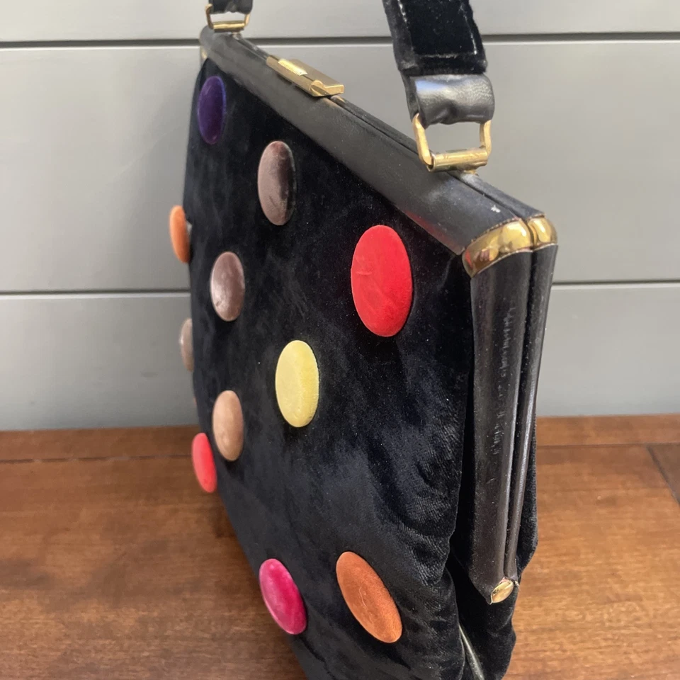 De Colección Años 60 Mel Ton MoD Terciopelo Cuero Ribete Bolso de Mano Cartera Cartera Retro Foto 4 de 4