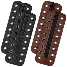 4 Pcs PU Leather Boot Zipper Inserts - Tieless Lace up Zipper Laces 8 Eyelet ...
