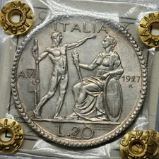 20 Lire Littore 1927 SPL-FDC, Vittorio Emanuele III Regno D'Italia segni...