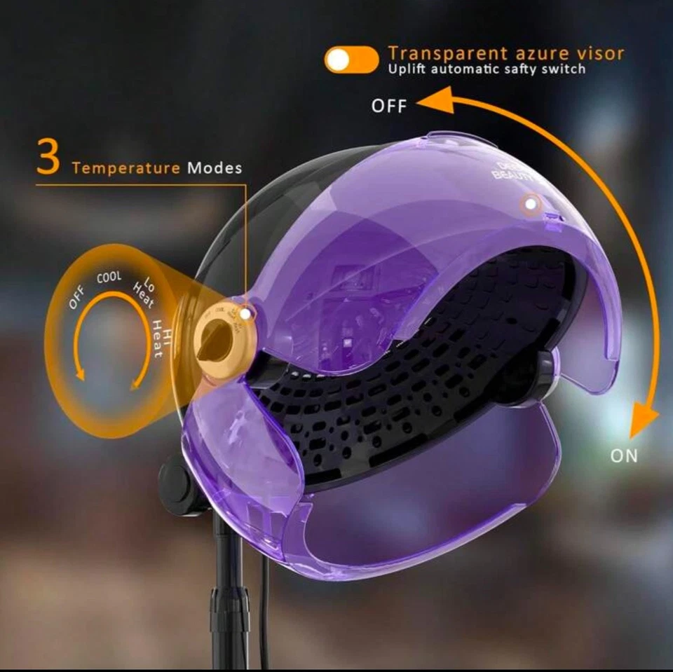 Ionic Hooded Dryer - 1875W Bonnet Hair Dryer - Sit Under Hair Dryer For Home And - Image 3 of 3