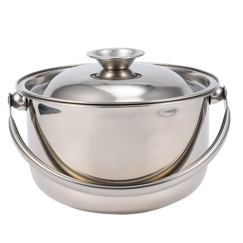 Metal Bowl Cooking Pot with Lid Stainless Cookware Stew Soup Pan Silver