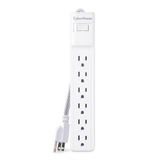 CyberPower 6 Outlets Surge Protector Power Strip w/ 2ft. Cord 500 Joules, White
