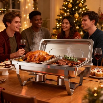 1/2Stk 1/2&1/1 9L Chafing Dish Starter Set Buffet Speisewärmer Warmhaltebehälter