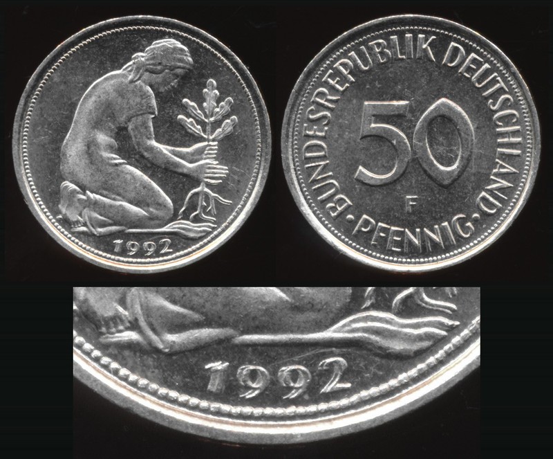 💥 WIDE DOUBLED DATE 1992-F GERMANY 50pfg 💥AWESOME ! MUST SEE ⚡️FREE SHIPPING⚡️