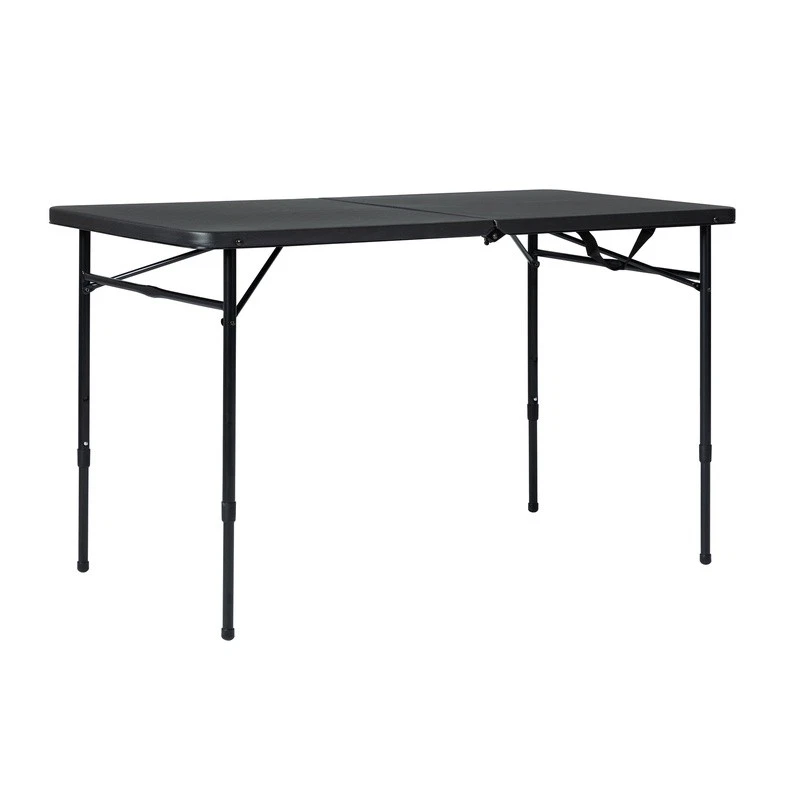 4 Foot Fold-in-Half Adjustable Folding Table Black Outdoor Utility Table New - Image 2 of 4