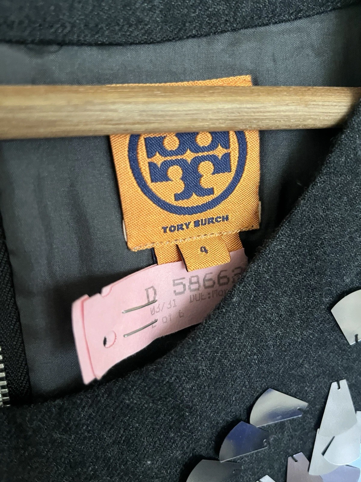 Abito Tory Burch grigio antracite in lana con accenti di paillettes taglia 4