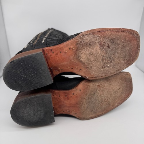 Bota Western Dan Post Mujer Talla 7M Cuero Negro Bordado Flor Cremallera - Imagen 7 de 16