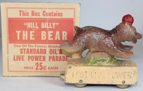 Crown Gasoline-Standard Oil Live Power Parade Toys Hill Billy Bear wBox Ad Promo