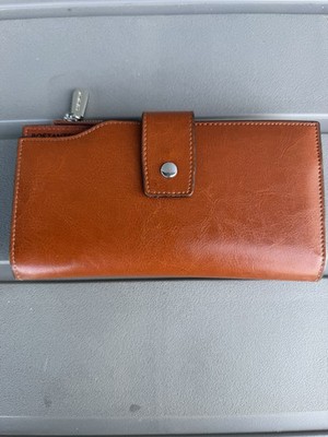 Bosca Brown Zip-Around Snap Wallet with Credit Card Slots & ID Window