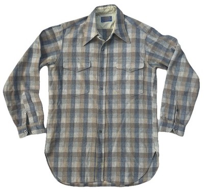 VTG Men s Pendleton Blue Brown Plaid Flannel Shirt 100% Virgin Wool Size L/XL