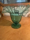 Blenko Glass Ruffled Sea Green Vase 388 Compote 1954 MCM American Art 7.5” x 9"