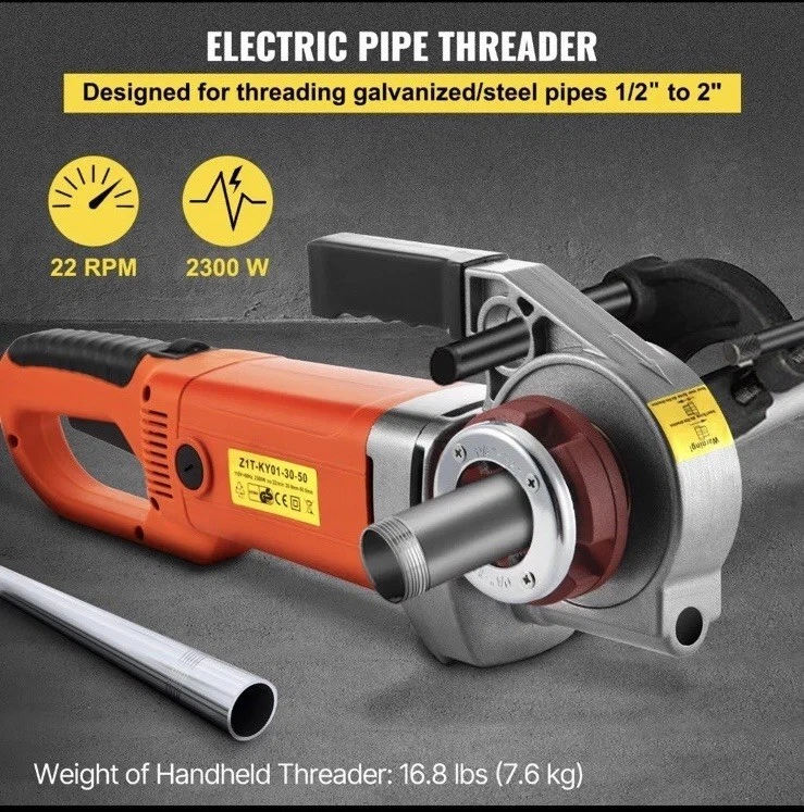 Electric Pipe Threader Portable Machine 2300W, 6 Dies 1/2-2" , 22 RPM ,Excellent - Image 2 of 4