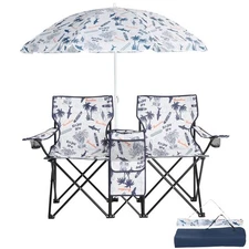 Folding Camping Outdoor Picnic Double Chair with Umbrella Table Cooler Beach New