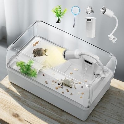 AZV Turtle Tank Starter Habitat Kit,Complete Aquatic Terrarium Enclosure Medium