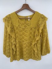 Anthropologie Blouse Size 6 Clementine Eyelet Mustard