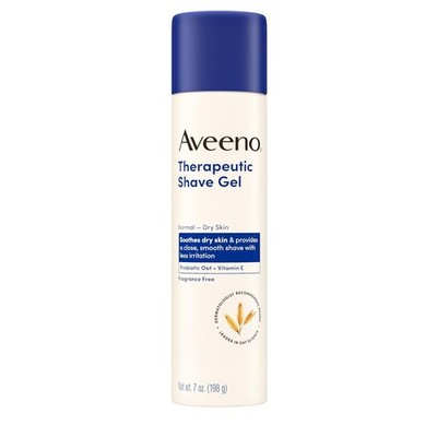 Aveeno Therapeutic Shave Gel with Oat and Vitamin E, Fragrance-Free, 7 oz