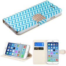 Asmyna Leather Flip Chevron Wallet Case For iPhone 6 and 6s - White/Blue