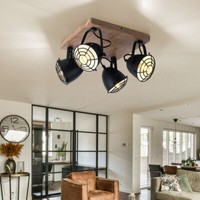 Deckenleuchte Deckenlampe Holz Esszimmerlampe Spots Verstellbar 4X E14 L 30 Cm
