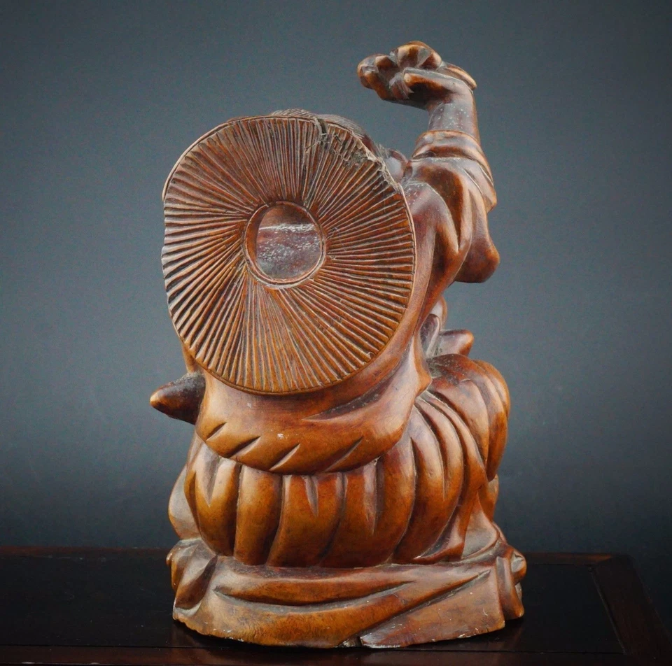 Chinese Qing Dynasty Wood Statue Of Taoist Boy Immortal 清代红木雕塑刘海 - Image 3 of 4