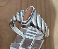 Vtg Southwestern Sterling Wheeler Mfg.Of Lemmon “WM” Orange Moonstone Ring 8.75