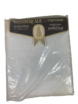 WONDERCALE BY SPRINGMAID DOUBLE FLAT WHITE SHEET NO-IRON PERCALE NEW