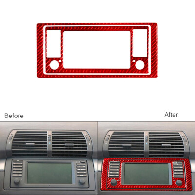 2Pcs Red Carbon Fiber Console GPS Navigation Panel Trim Cover For BMW X5 00-06