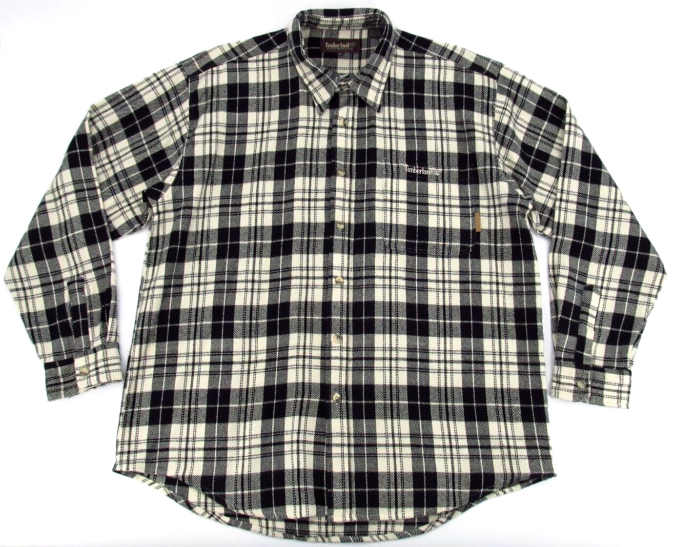 Timberland Flannel Shirt Mens Extra Large Black Plaid Button Up Weathergear Y2K-image