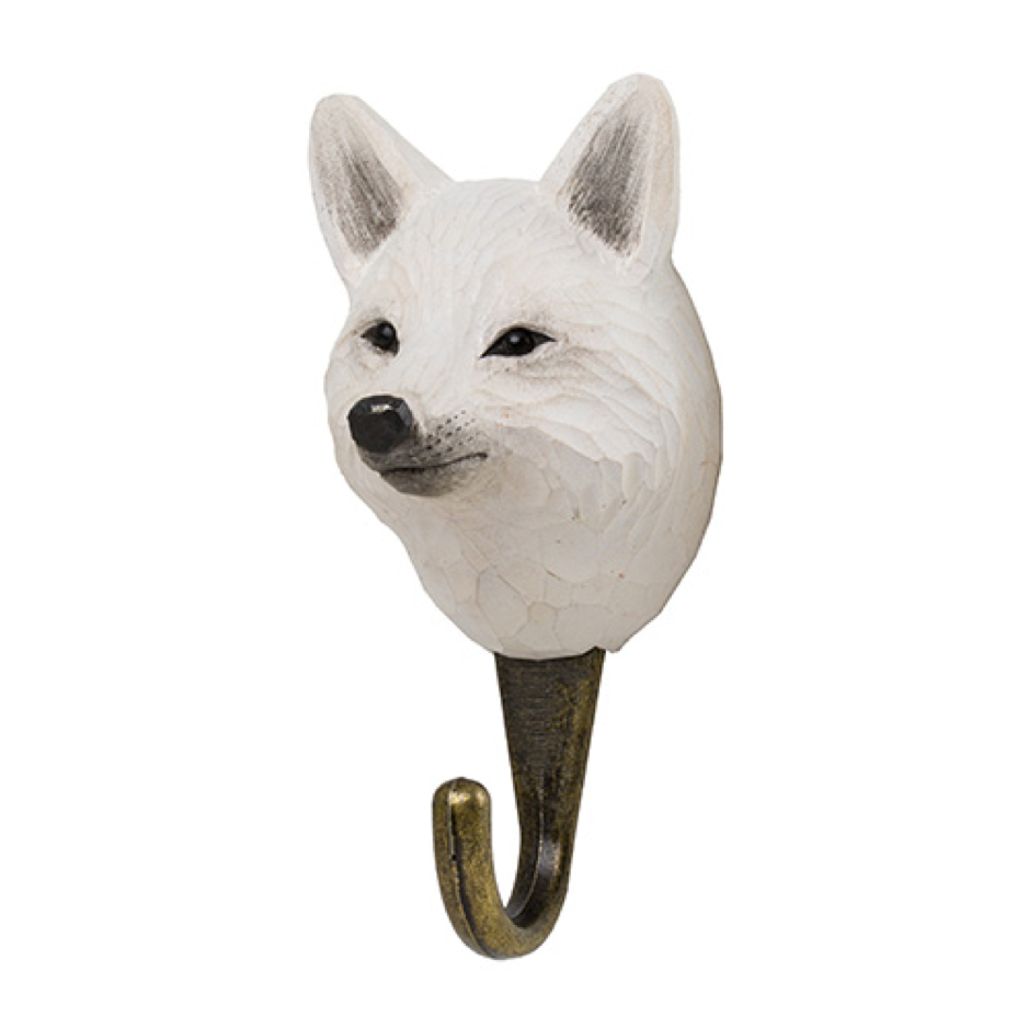 Wildlife Garden Hook Hand Carved Arctic Fox