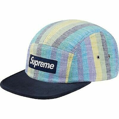 Supreme Striped Linen/Suede Camp Cap Navy One Size S/S 14