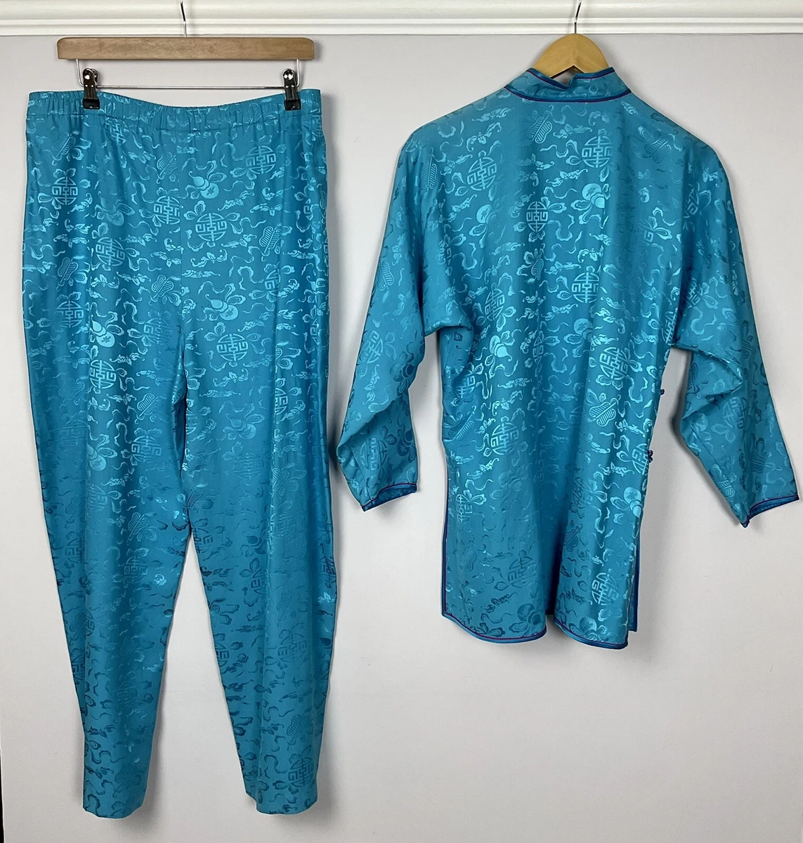 vintage SHANGHAI TANG turquoise blue oriental silk pyjama trouser