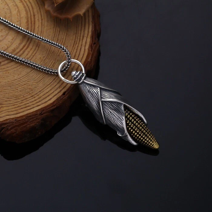 925 Sterling Silver Good Harvest Corn Cob Necklace Pendant Farmer Maize Charm - Image 4 of 4
