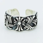 Chorme Hearts Men Cross Band 925 Sterling Silver Adjustable Free Size Ring