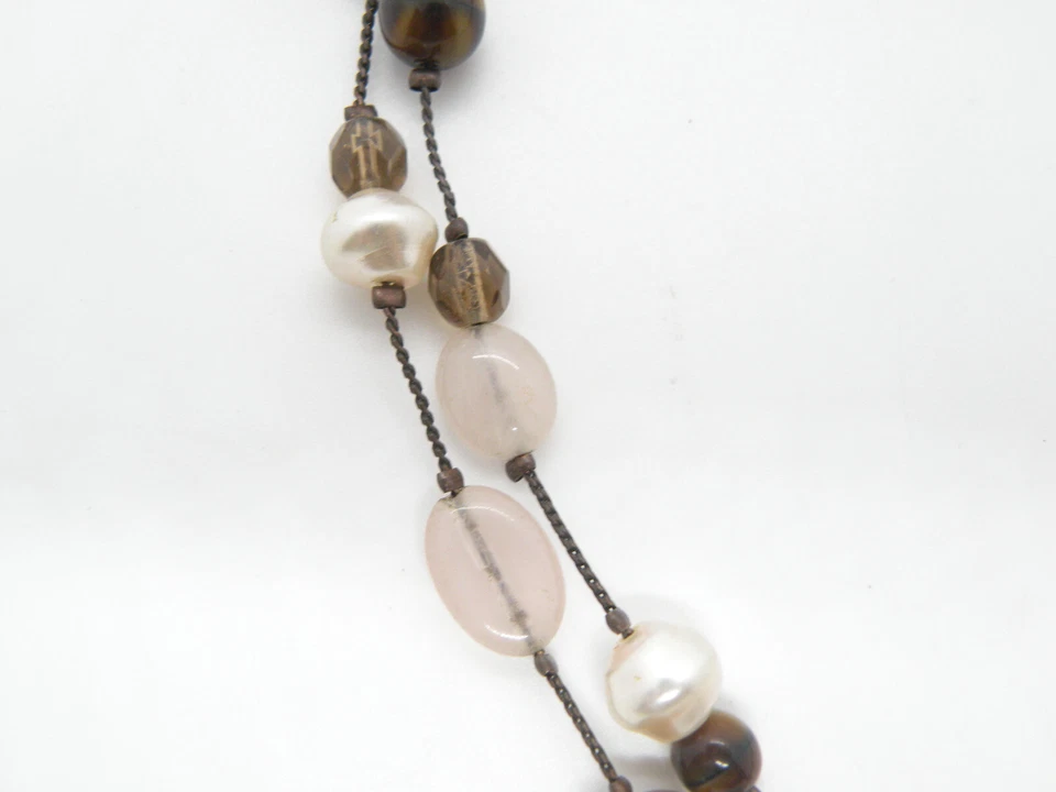 Collar Joyería Latón 16" Firmado Lia Sophia Cuarzo Rosa Cuentas 2 Hilos Foto 2 de 4